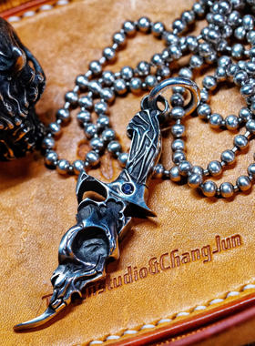 渡鸦原创骷髅短剑手工925银吊坠