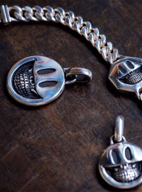 欲望车间原创笑脸骷髅手链男纯银