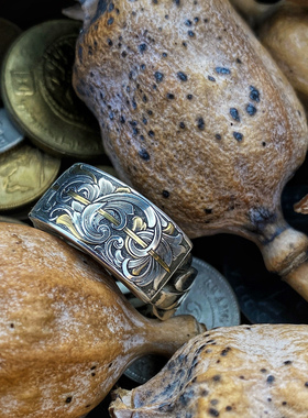 渡鸦原创林赛雕金925银嵌金戒指