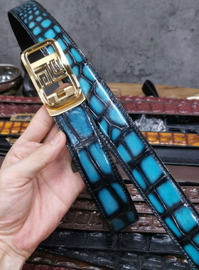 真皮自动扣腰带潮休闲中年青年商务擦色鳄鱼皮男士皮带带宽3.5cm
