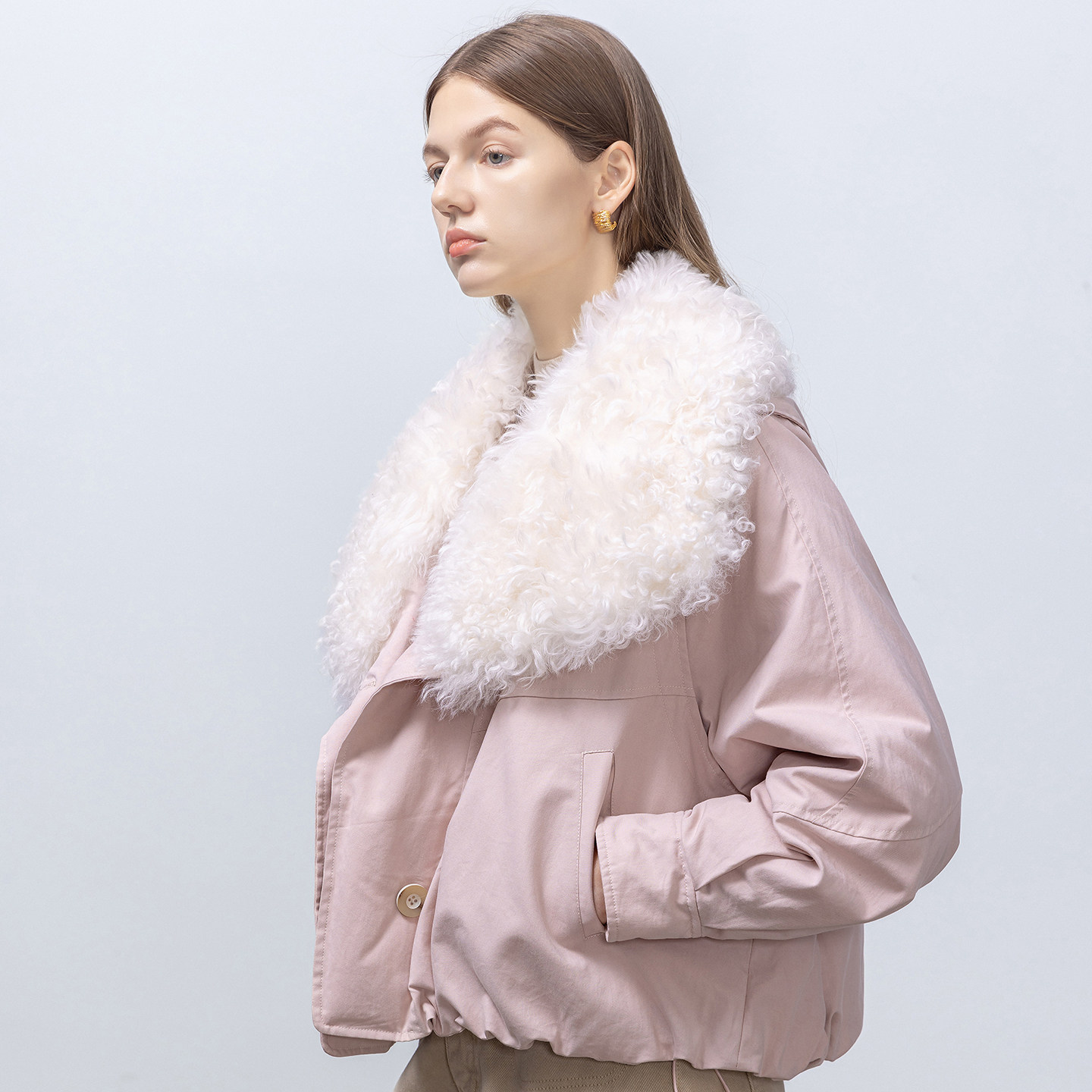 GHJOD studio 胎羊卷毛皮毛一体90白鹅绒羽绒服宽松休闲派克服女,淘宝优惠券,粉丝福利购,淘宝优惠卷