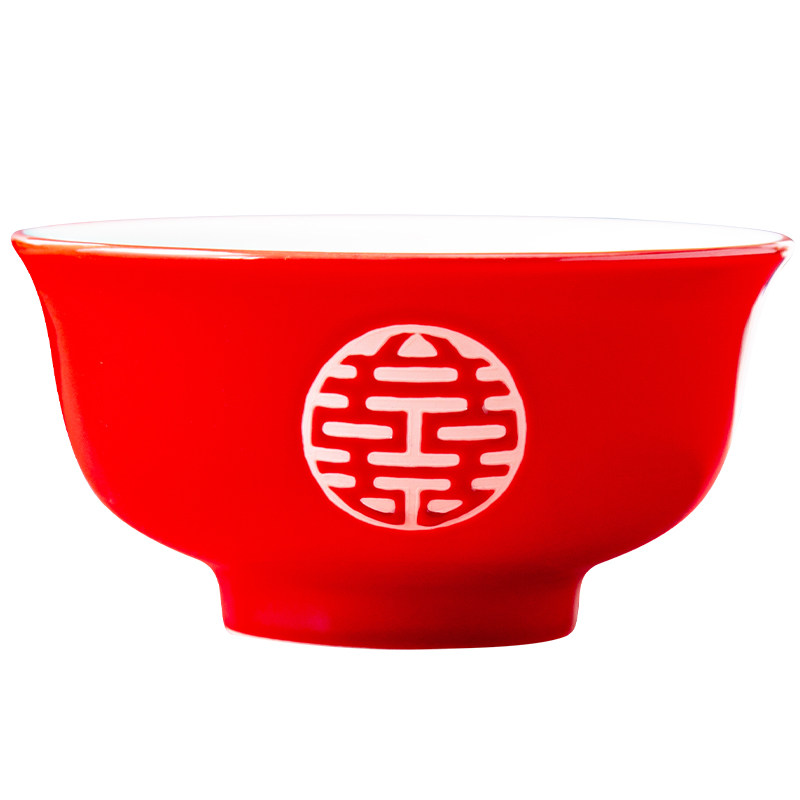 中式金边双喜结婚陶瓷红色碗筷勺套装礼盒娘家陪嫁高脚碗高档回礼,淘宝优惠券,粉丝福利购,淘宝优惠卷