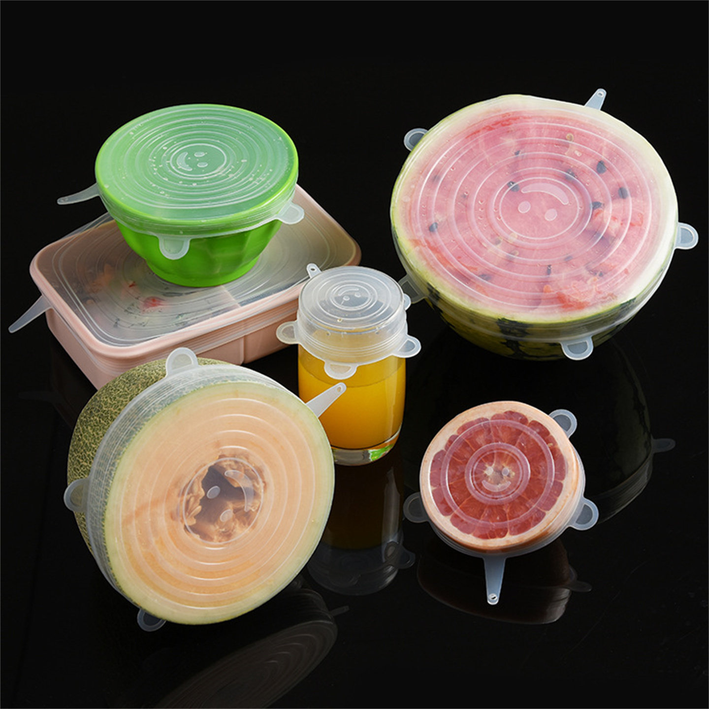 食品级6件套硅胶保鲜盖拉伸盖密封家用碗盖Silicone Stretch Lids - 图0