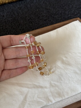 S925纯银天然黄水晶手链女款轻奢小众设计感高级精致