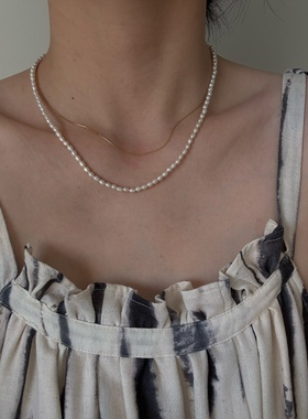 天然淡水珍珠米珠 细款百搭叠带 强光珍珠14k包金项链锁骨链 精致