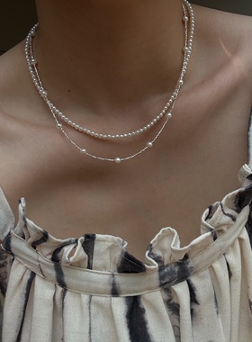 天然淡水珍珠项链锁骨链 强光温润质感气质 通勤百搭叠带简约包金