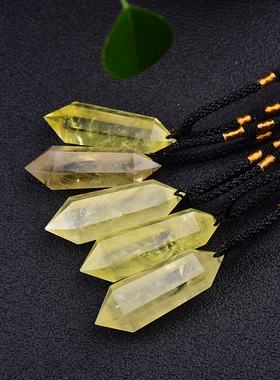 天然黄水晶吊坠六棱柱双尖水晶柱多面体吊坠饰品项链情侣吊坠礼物