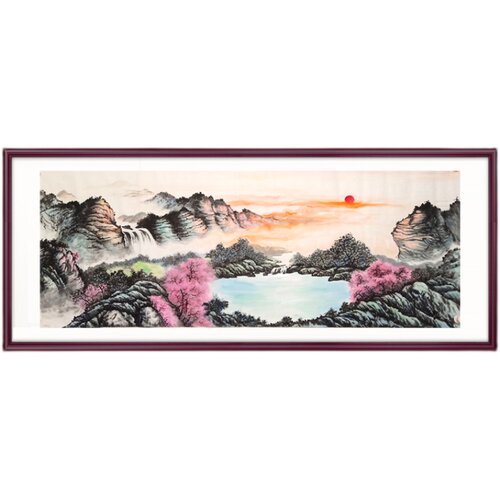 手绘客厅山水画挂画背景墙国画装饰画旭日东升字画办公室沙发壁画 - 图3