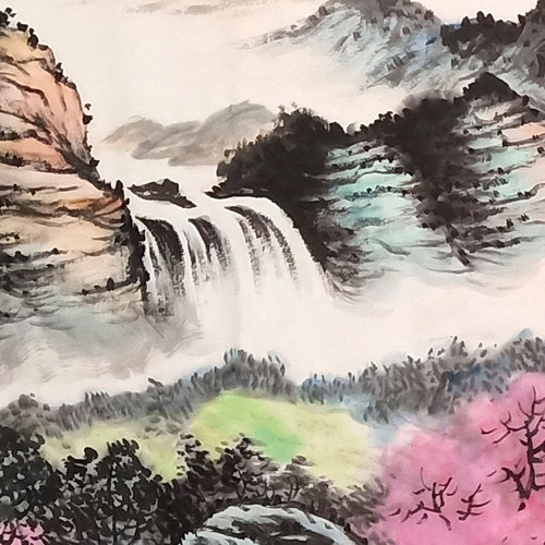 手绘客厅山水画挂画背景墙国画装饰画旭日东升字画办公室沙发壁画 - 图0