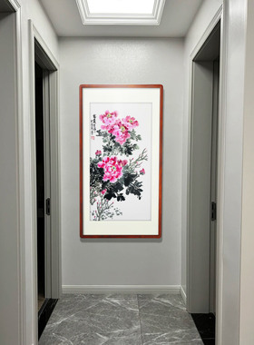纯手绘花开富贵玄关挂画