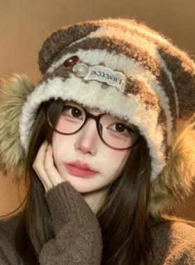 冬季加厚保暖护耳猫耳毛绒针织帽