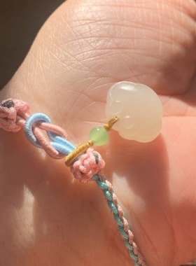 和田玉藕粉宝宝锁手链迷你藕粉如意锁宝宝锁藕粉小锁