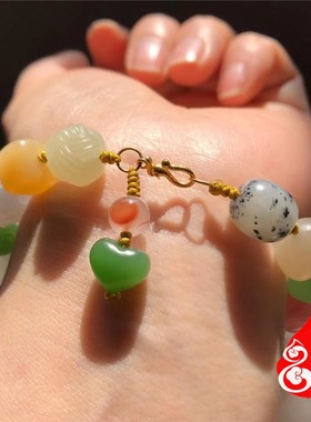 北纬2318K金镶玉多宝手串手链9.5