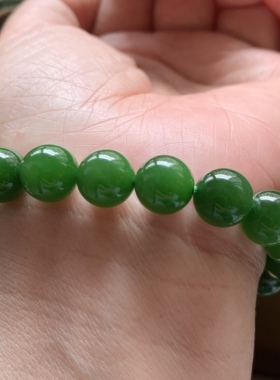 毕业级和田玉碧玉浓辣阳绿手链艳菠菜绿手串俄罗斯七号矿肉料10