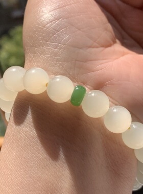 和田玉蜂蜜水手链青海老料浅糖色近无结构起荧光蜂蜜水手串10mm