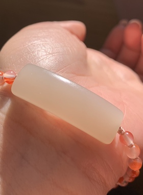 和田玉浓藕粉手牌青海老料藕粉手牌手链搭配南红冰飘珠串女款手牌