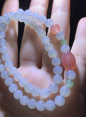 和田玉天青蓝双圈手链青海老料子天青蓝色月白色手链双圈手串6