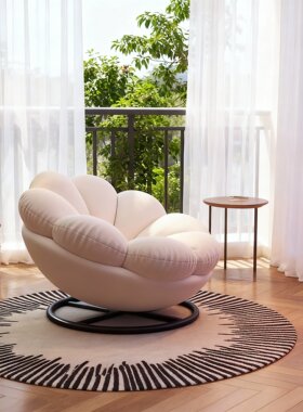 侘寂风花瓣形布艺单人沙发客厅白色可旋转懒人沙发奶油风