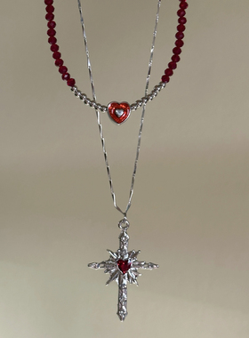 Komeiku爱心十字架叠戴项链