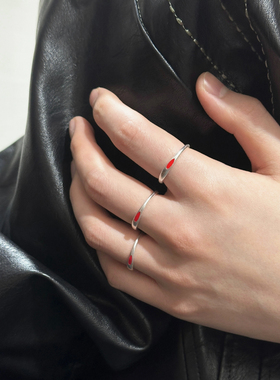 红雨滴素圈中性风男女开口戒指