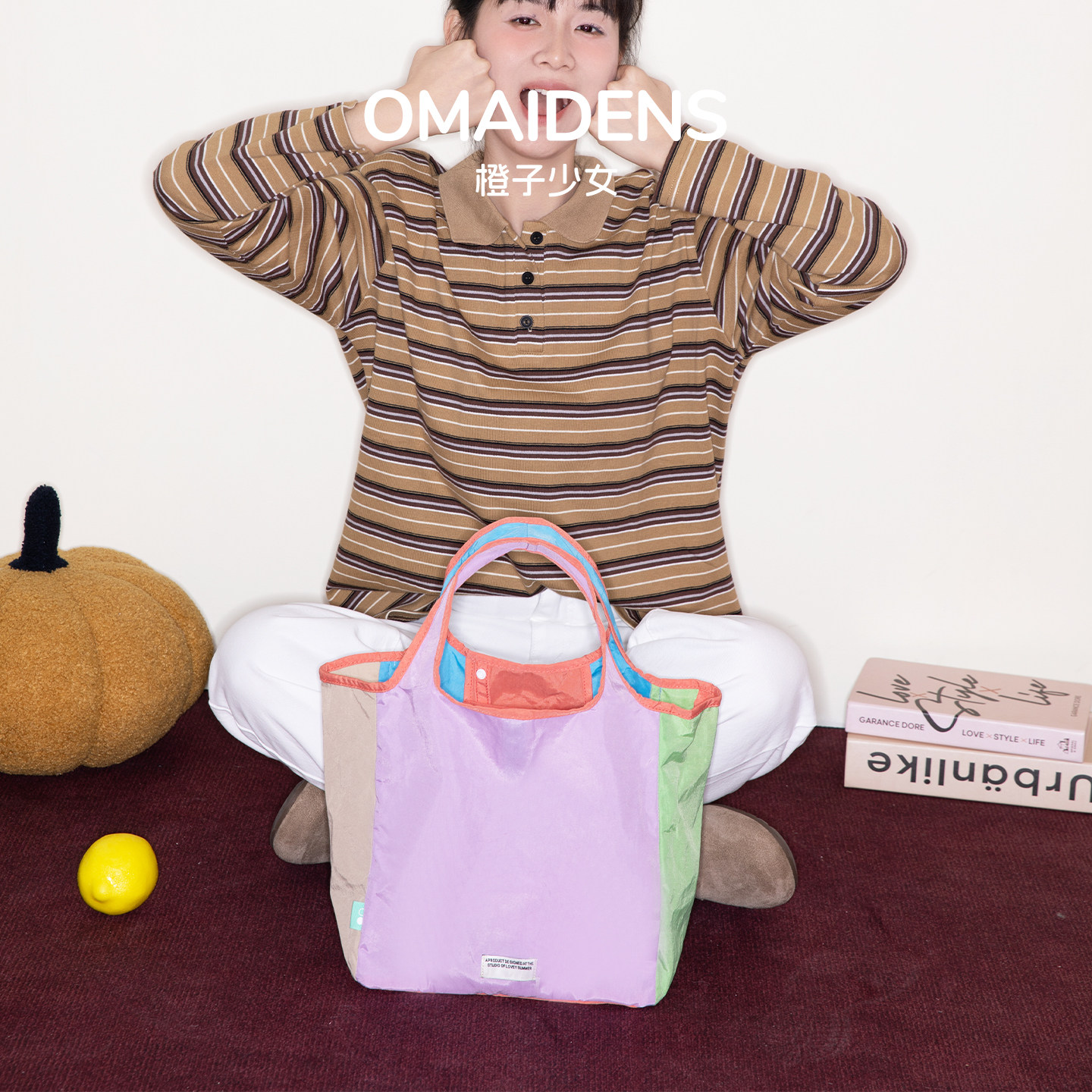 橙子少女新加坡撞色多巴胺购物袋手提包旅行轻便折叠上班尼龙包包,淘宝优惠券,粉丝福利购,淘宝优惠卷