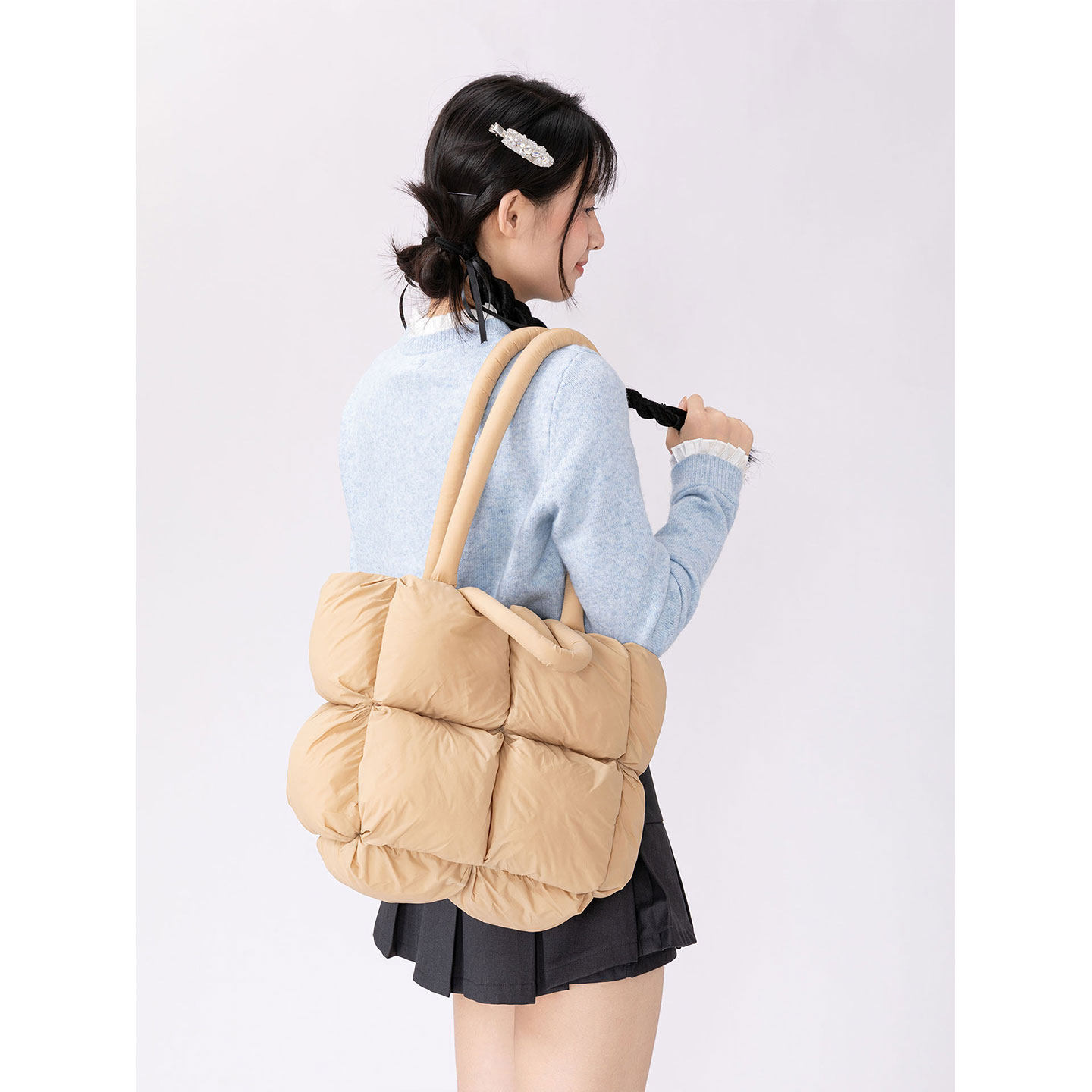 橙子少女复古极简小众羽绒包包女式2025年秋冬新款小众手提单肩包,淘宝优惠券,粉丝福利购,淘宝优惠卷