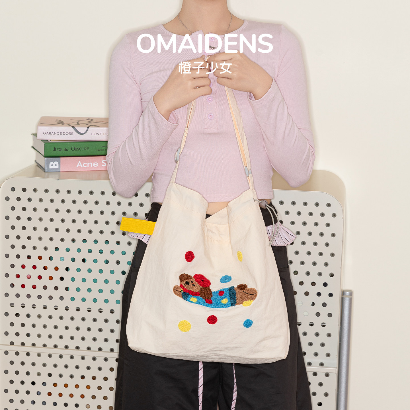 橙子少女卡通刺绣帆布托特包女学生可爱单肩包大容量百搭斜挎包包,淘宝优惠券,粉丝福利购,淘宝优惠卷