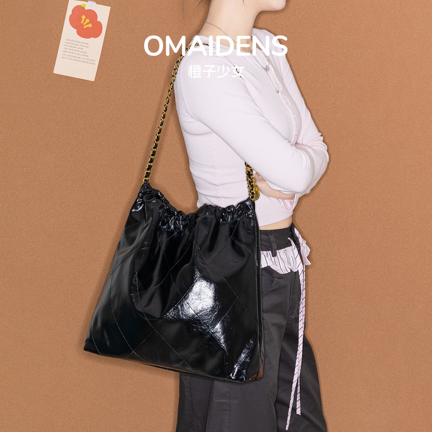 橙子少女小香风垃圾袋托特包女大容量流浪包高级质感黑色单肩包包,淘宝优惠券,粉丝福利购,淘宝优惠卷