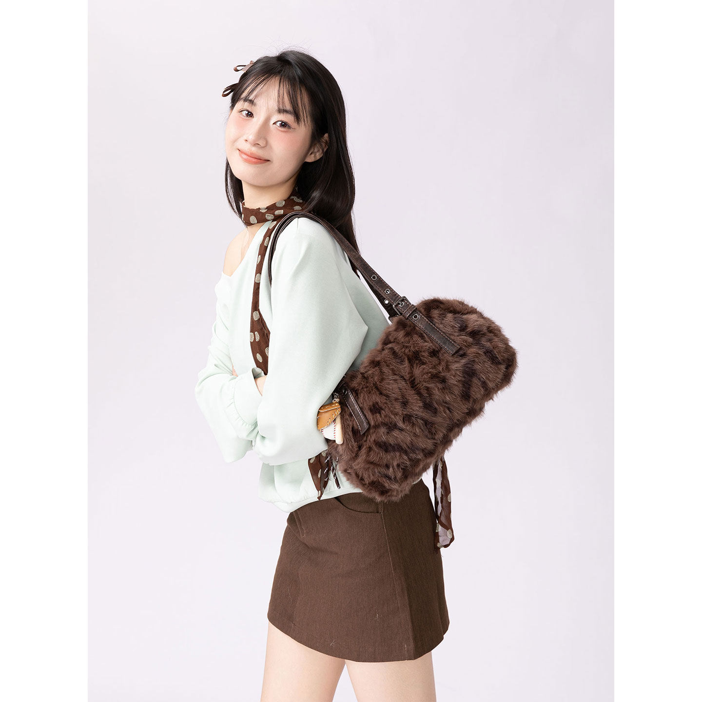 橙子少女复古豹纹毛毛女包2025秋冬新款腋下包高级感手提包单肩包,淘宝优惠券,粉丝福利购,淘宝优惠卷