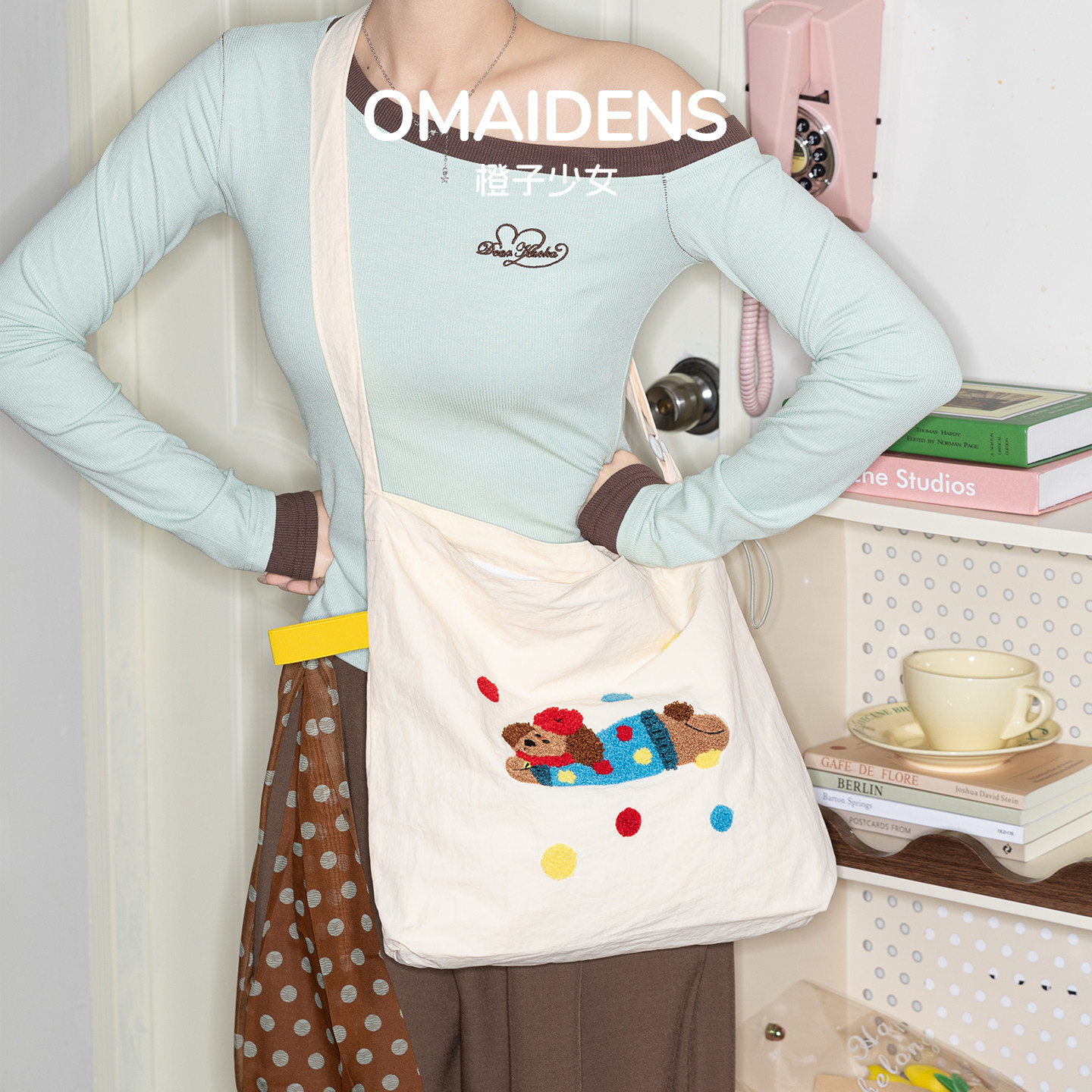 橙子少女卡通刺绣帆布托特包女学生可爱单肩包大容量百搭斜挎包包,淘宝优惠券,粉丝福利购,淘宝优惠卷