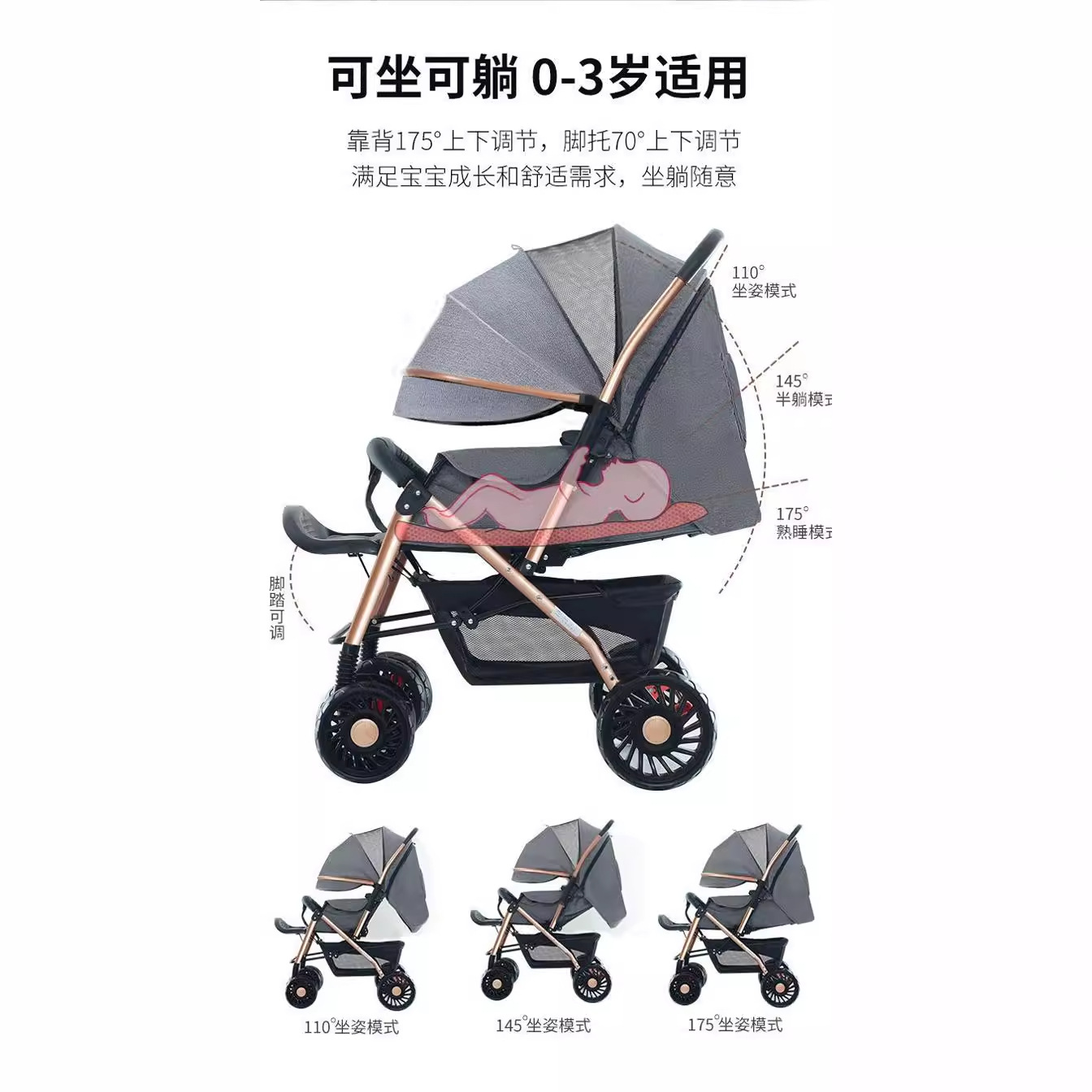 音乐婴儿推车可坐可躺全棚折叠四轮双向推行儿童小孩宝宝婴儿车