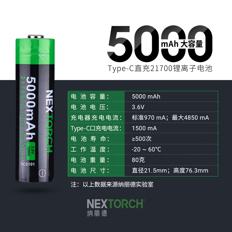 NEXTORCH纳丽德USB直充21700锂电池5000毫安大容量不带充电线 - 图3