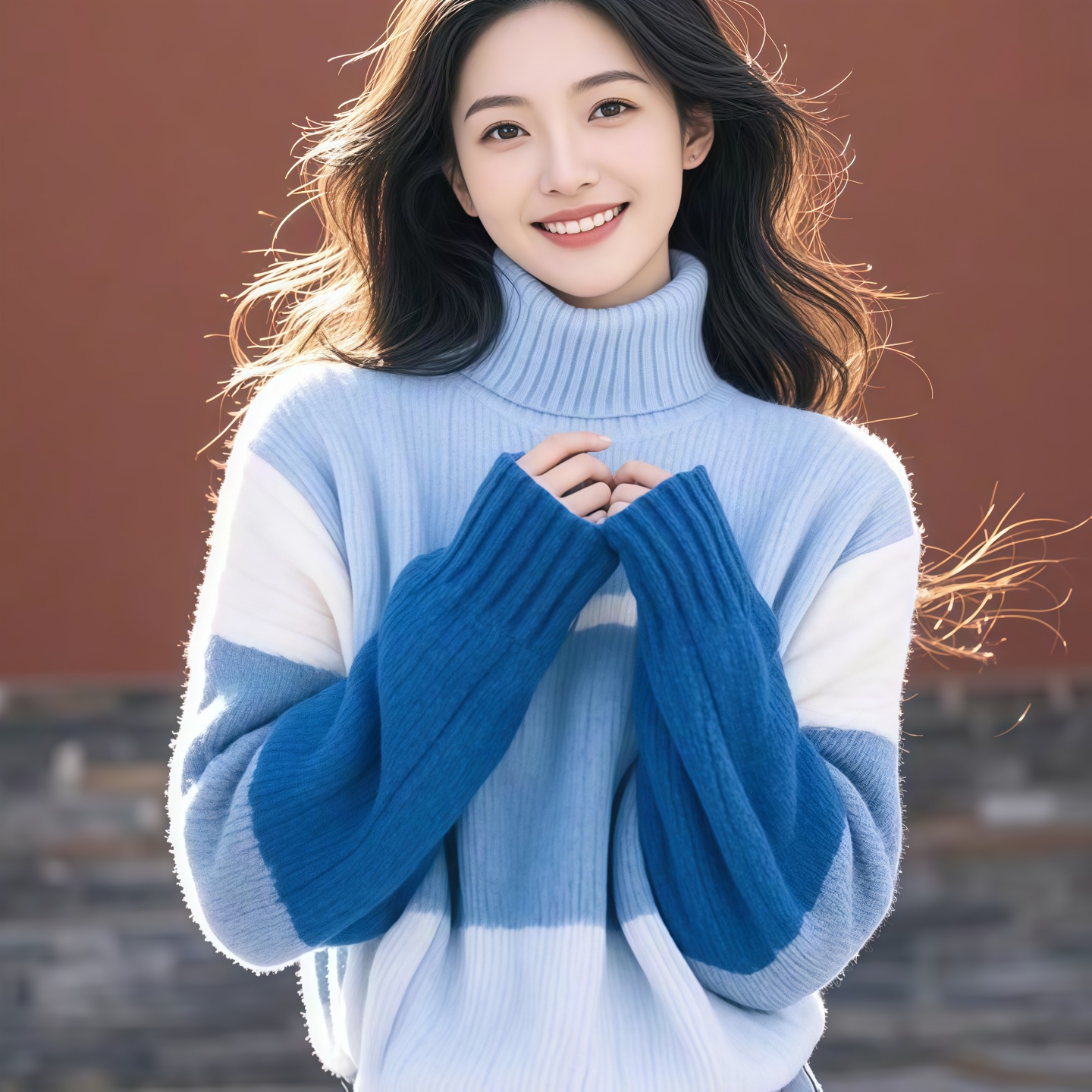 白领哥弟新2025秋冬高级感撞色条纹高领针织衫女软糯慵懒风上衣 - 图1