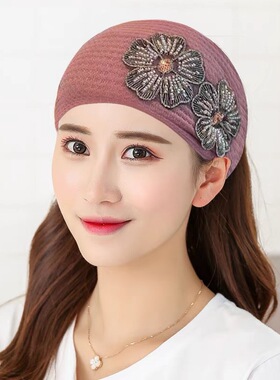 秋冬新款时尚宽边针织刺绣发带女手工保暖遮白发碎发弹力包头发饰