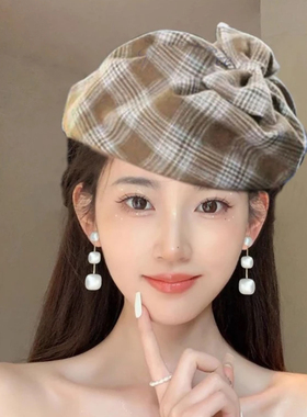 秋冬新款百搭半帽发箍遮白发碎发复古格子头箍发饰气质发卡头饰女