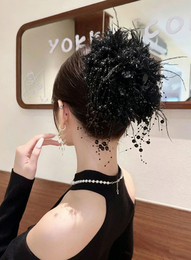 牡丹花流苏亮片抓夹女