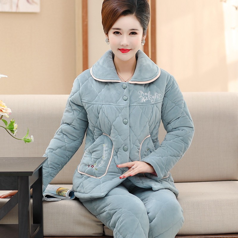 珊瑚绒夹棉睡衣女秋冬季三层加厚加绒中年妈妈中老年人家居服保暖,淘宝优惠券,粉丝福利购,淘宝优惠卷