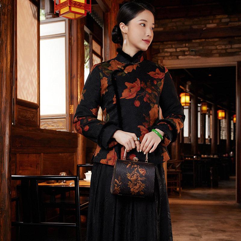 玺玥2021年冬季新款中国风花罗夹棉 玺玥服饰上衣