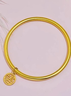 古法传承手镯女仿真黄金正品实心越南沙金素圈不掉色福牌手链锡金
