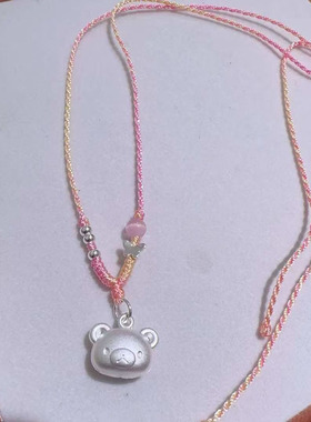 999足银3D精品轻松熊卡通小熊吊坠编绳儿童项链送礼佳品电商爆款