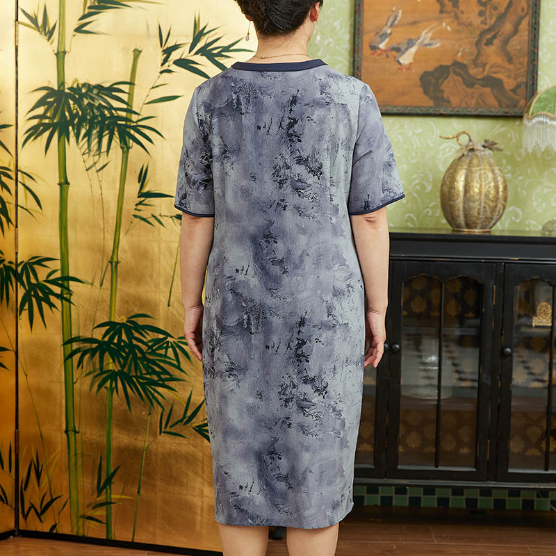 Fat lady dress chinese style round neck