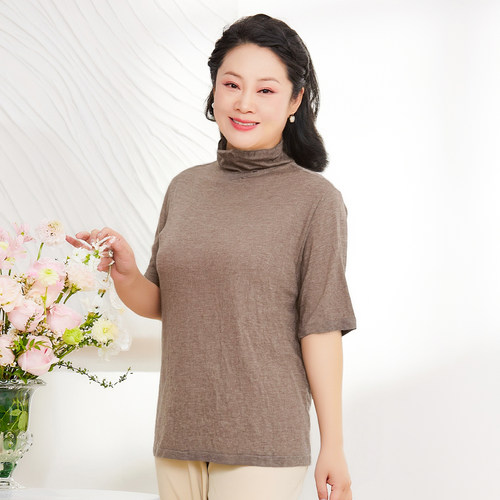 胖太太大码女装秋季新品绵羊毛高领打底针织衫五分袖625302610 - 图0