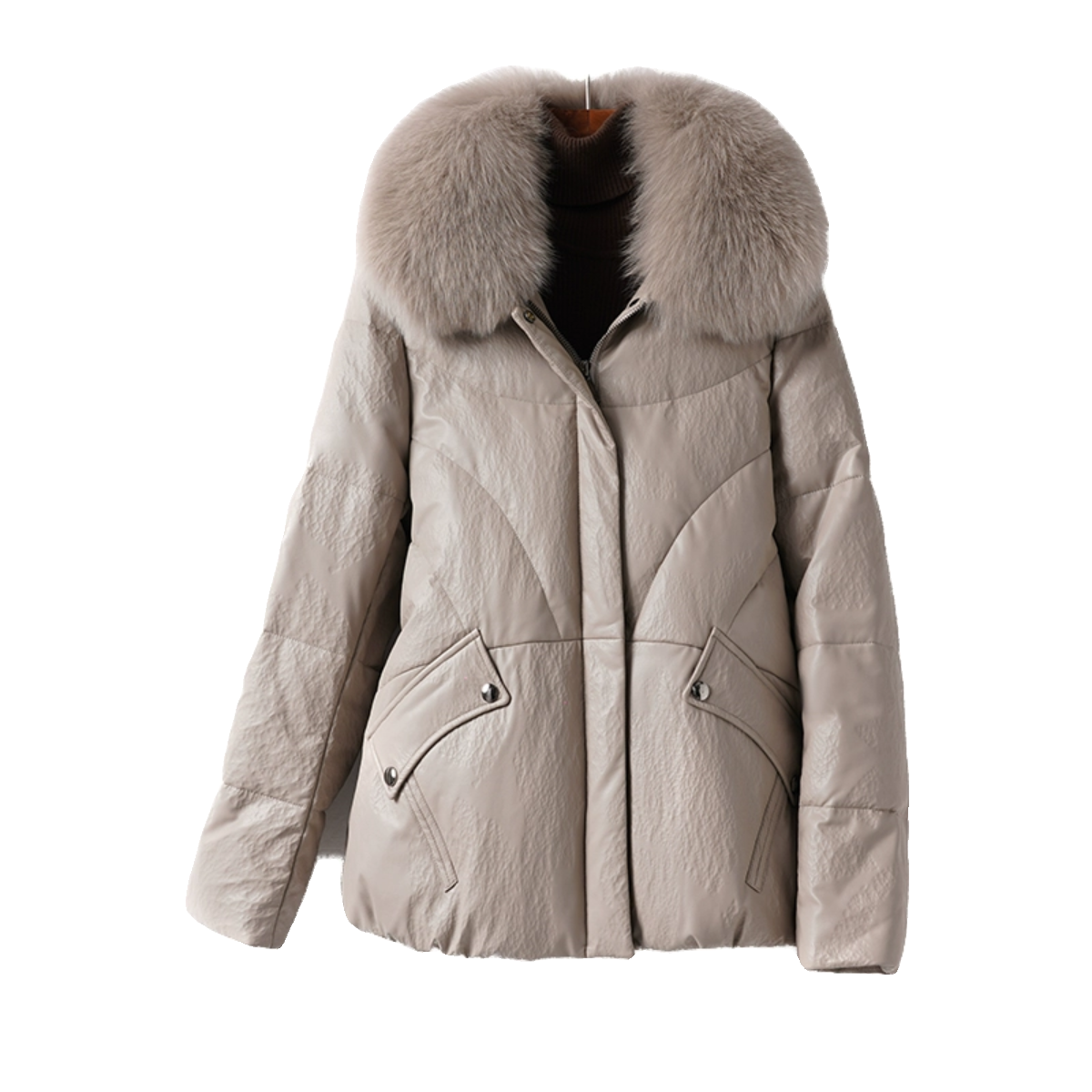 海宁皮衣女士短款狐狸毛领绵羊皮外套2025新款90白鸭绒真皮羽绒服,淘宝优惠券,粉丝福利购,淘宝优惠卷