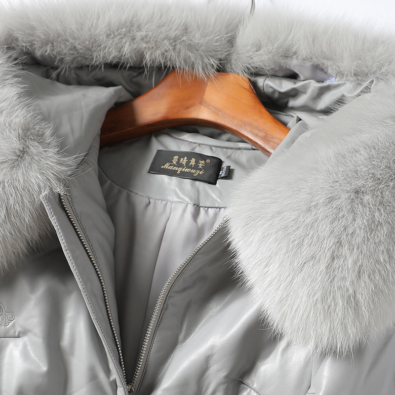 绵羊皮外套中长款连帽狐狸毛领加大码白鸭绒新款海宁真皮女皮衣,淘宝优惠券,粉丝福利购,淘宝优惠卷
