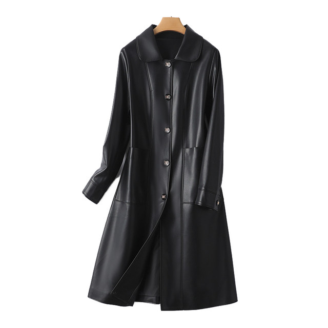 Haining leather jacket for women in mid-length black loose temperament