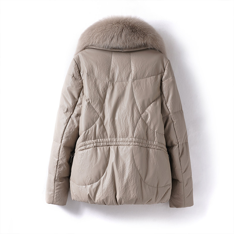 海宁皮衣女士短款狐狸毛领绵羊皮外套2025新款90白鸭绒真皮羽绒服,淘宝优惠券,粉丝福利购,淘宝优惠卷