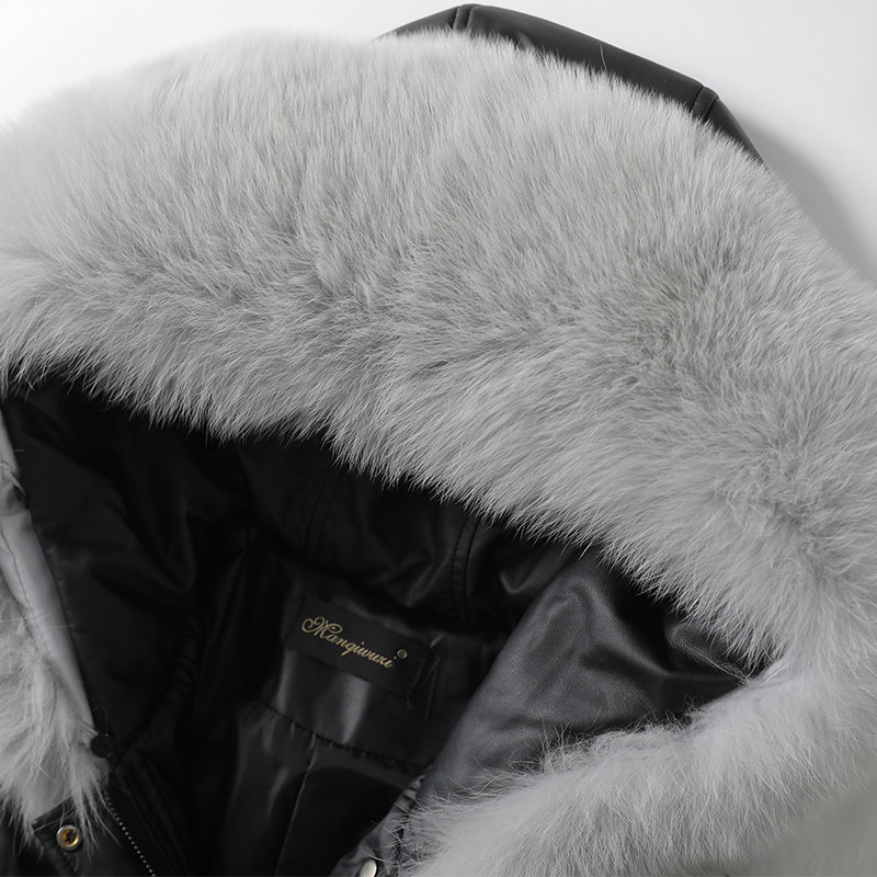 海宁真皮衣女常规连帽黑色韩版宽松狐狸毛领新款白鸭绒绵羊皮外套,淘宝优惠券,粉丝福利购,淘宝优惠卷