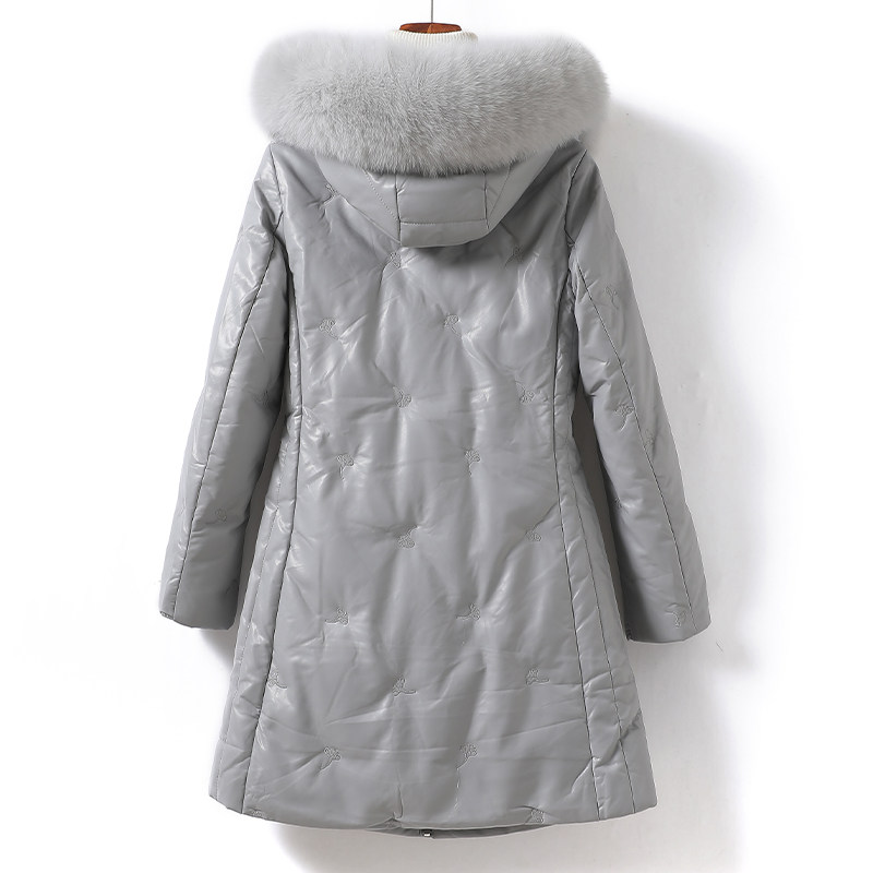 海宁真皮羽绒女外套中长款连帽狐狸毛领修身加大2025新款绵羊皮衣,淘宝优惠券,粉丝福利购,淘宝优惠卷