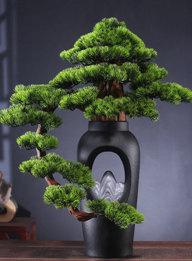 迎客松摆件新中式客厅玄关仿真盆景禅意罗汉假松茶室摆件家居装饰