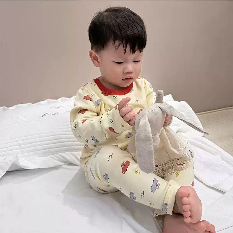 Class A pure cotton autumn and winter thermal underwear set for boys and girls, baby home clothes, autumn clothes and long pants, children's pajamas, comfortable
